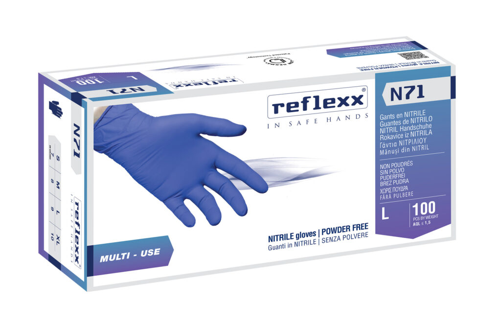 Guanti In Nitrile Ipoallergenici Senza Polvere Reflexx N71 – gr. 4,2 (M)