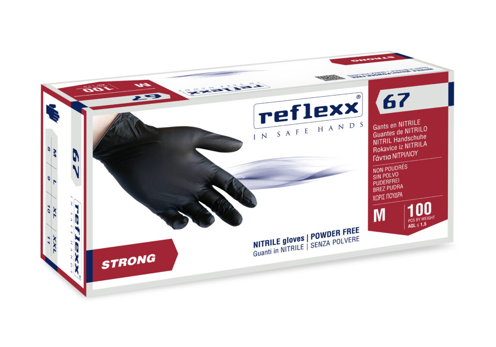 Guanti In Nitrile Neri Senza Polvere Reflexx 67 – gr. 5,5 (M)