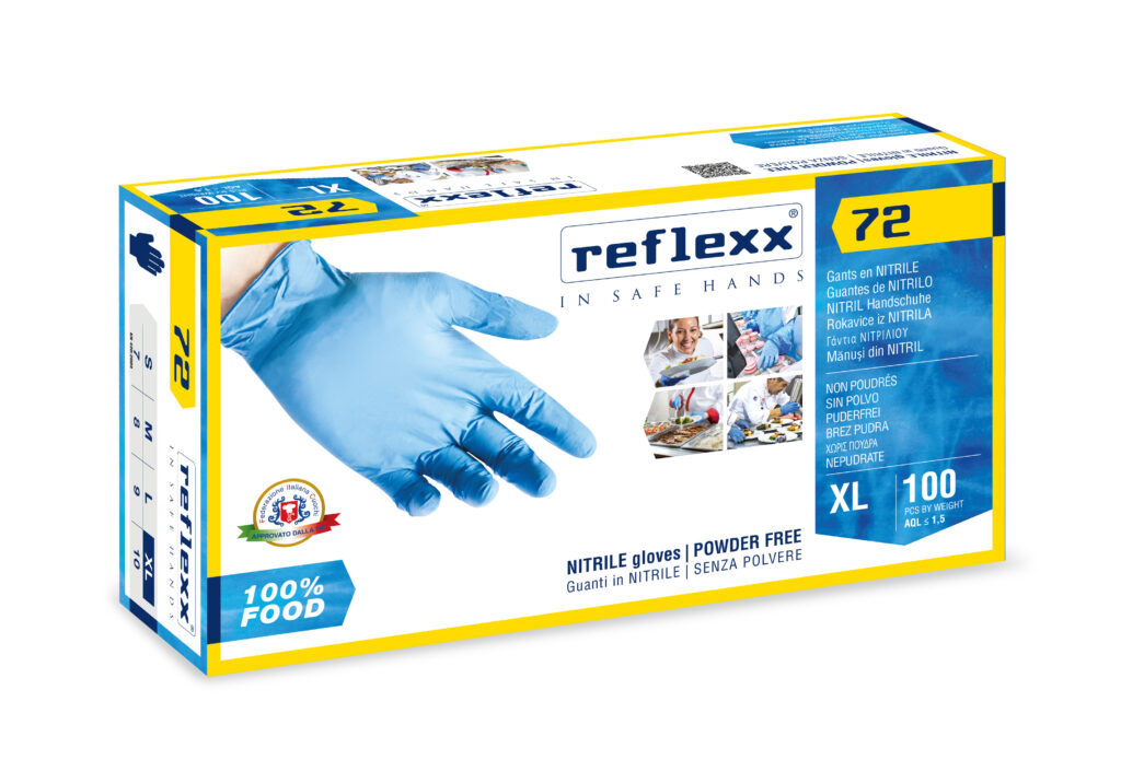 Guanti In Nitrile Senza Polvere Reflexx 72 Food Line – gr. 3,5 (M)