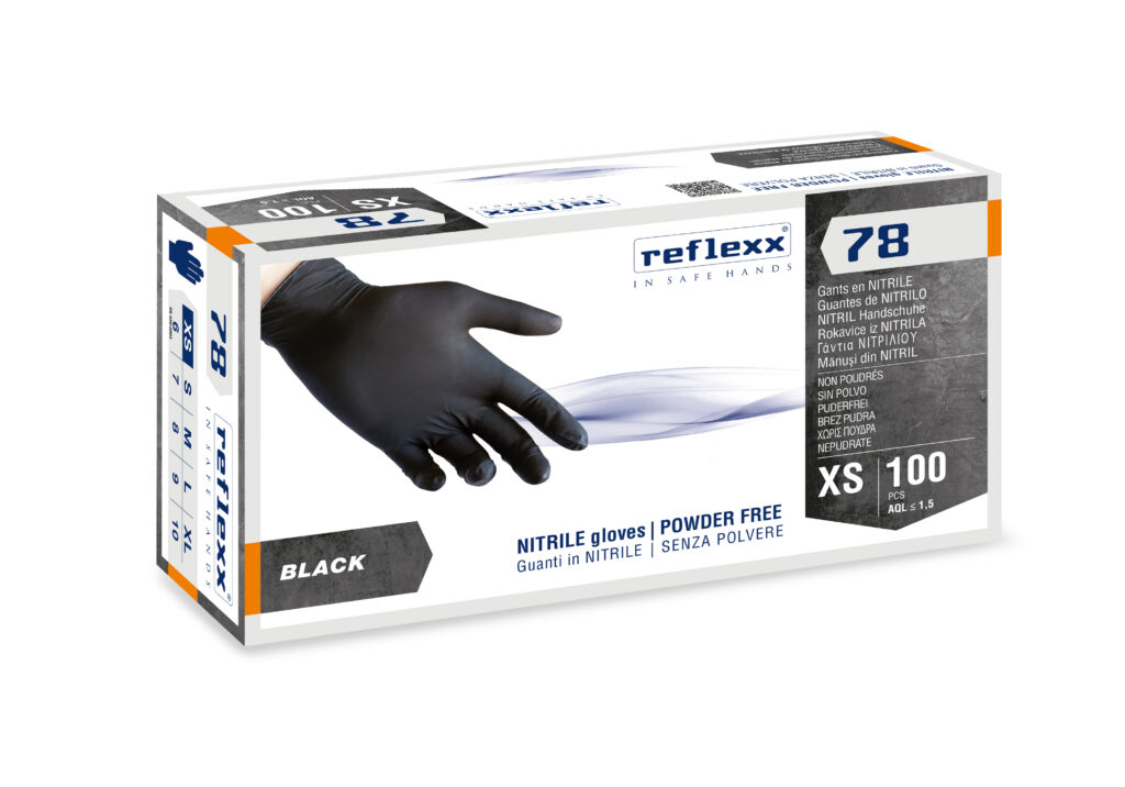 Guanti In Nitrile Neri Senza Polvere Reflexx 78 – gr. 4,0 (M)
