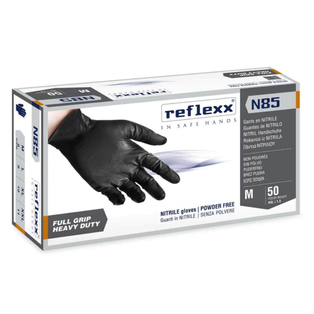 Reflexx Guanti In Nitrile Full Grip N85 Nero – gr. 8,4 Ultra resistente