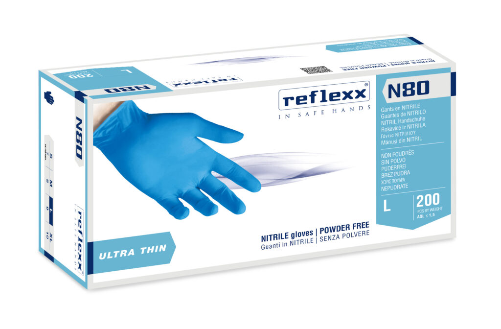Guanti In Nitrile Senza Polvere Reflexx N80B 200pz – gr. 3,2 (M)