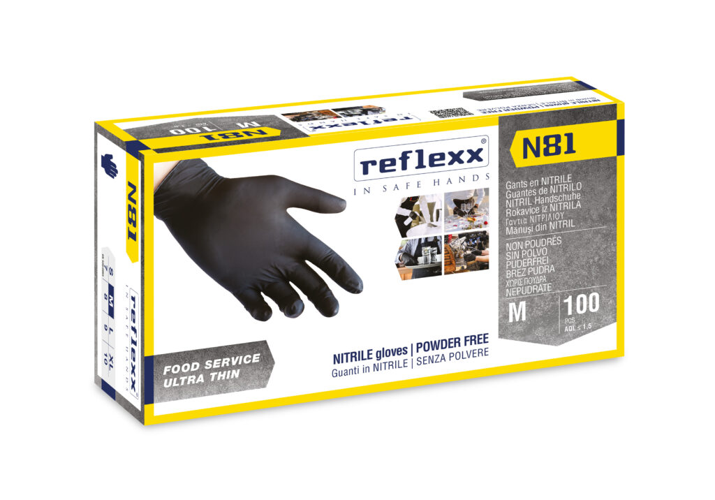 Guanti In Nitrile Neri Senza Polvere Reflexx N81 – gr. 3,2 (M)